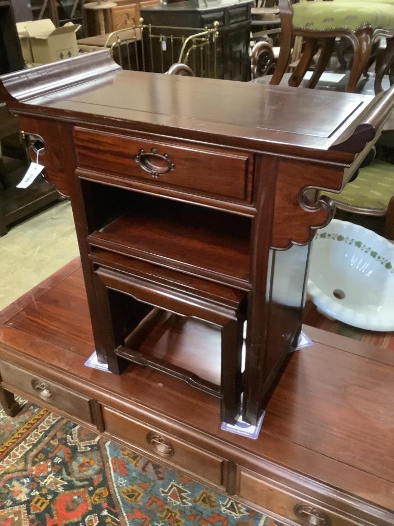 A Chinese hardwood altar-shaped side cabinet, width 80cm, depth 38cm, height 78cm